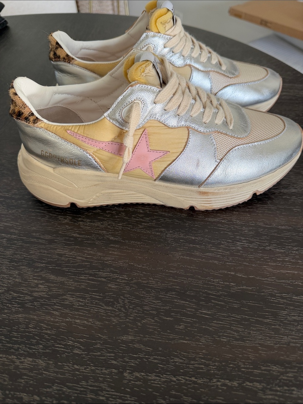 Golden Goose Silver and Pink Star Platform Sneakers